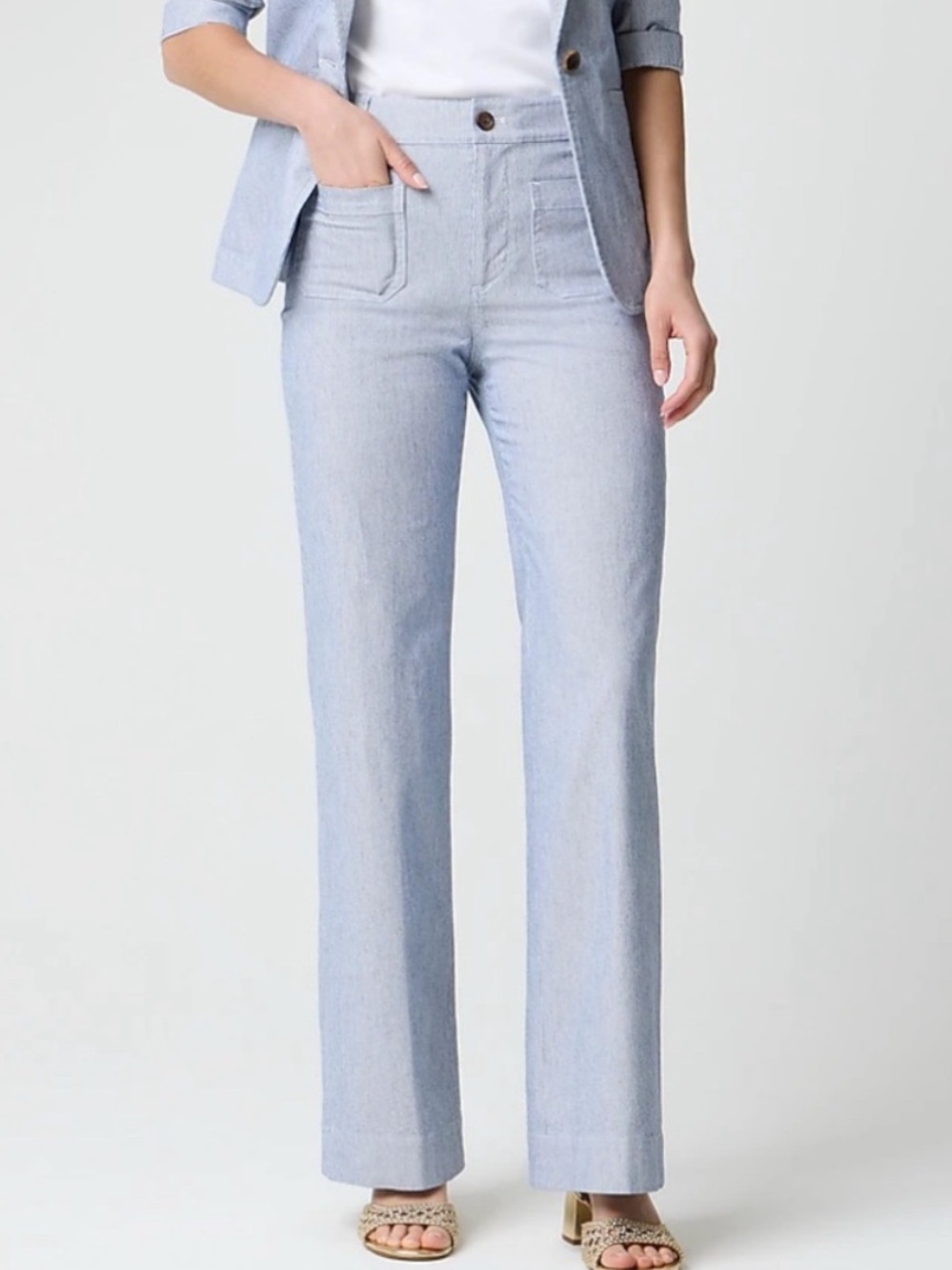 J.Crew Lizzie Hitch Rise Patch Pocket Wide Leg Pant Size 26 NWT Blue Print